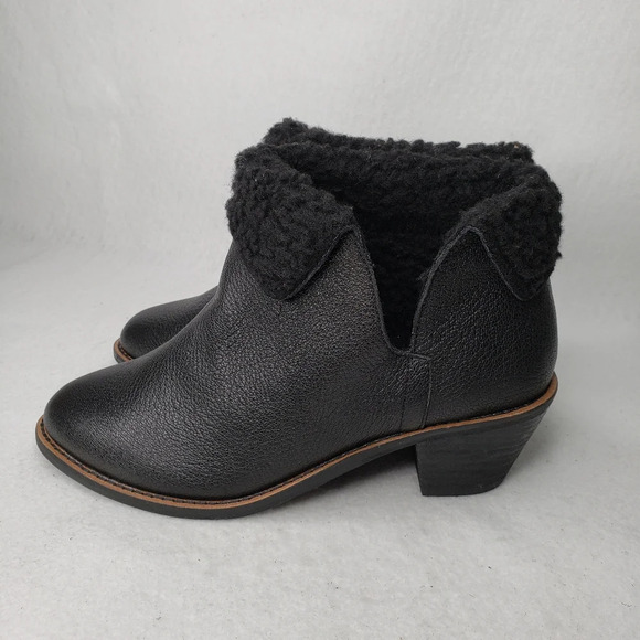 Kelsi Dagger Brooklyn Black Pebble Leather Booties Faux Fur Sz 7 Fall Winter - Picture 3 of 9